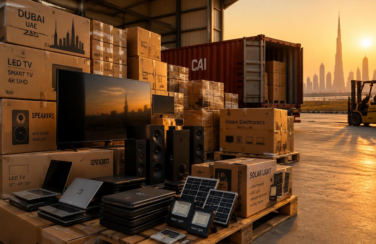Electronics stock in a warehouse ready for shipping to Africa